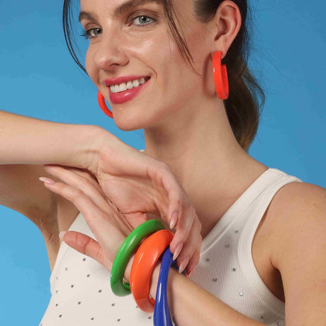 Medium Orange Resin Hoop Earrings