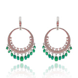 Rhodium Plated Cubic Zirconium Emerald and Diamond Drops