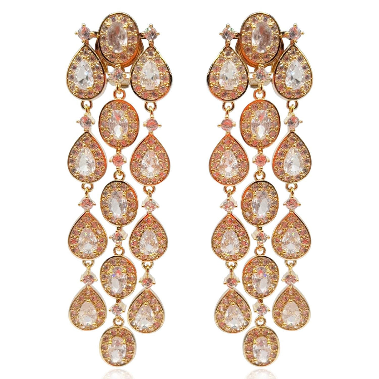 Multi Shape Crystal Drop Clip on Earrings Set in Gold Plate
