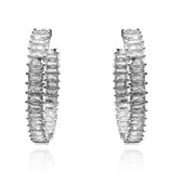 Large Rhodium Plated Baguette Hoop Earrings