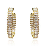 Large Gold Plated Cubic Zirconium Baguette Hoop Earrings
