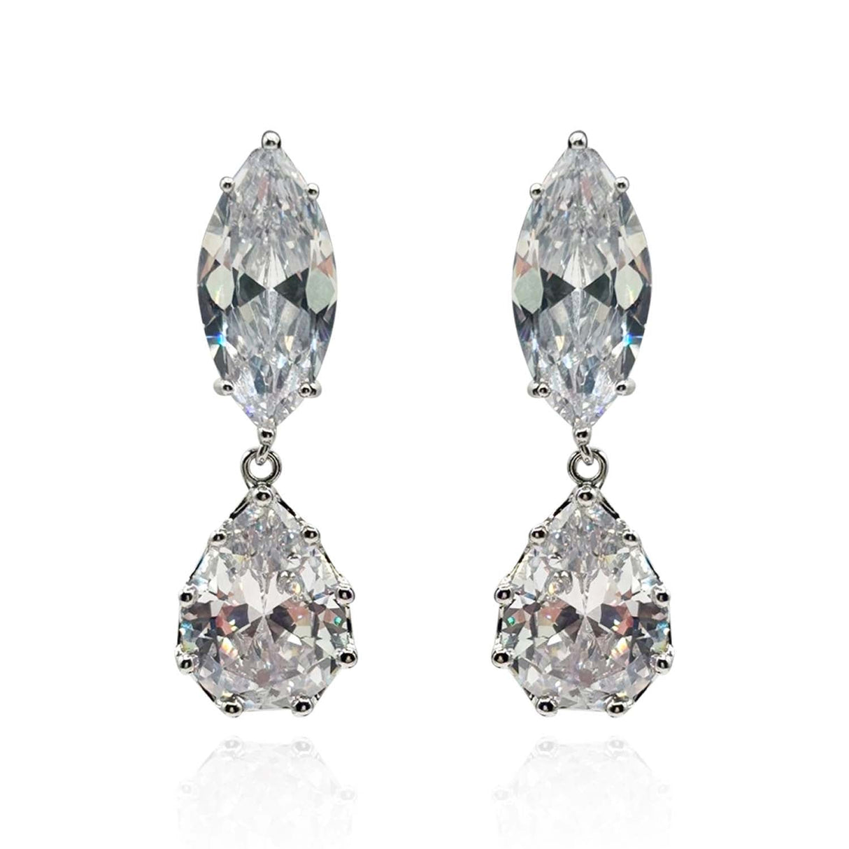 Marquise and Pear Shape Diamond Cubic Zirconium Cip on Earrings