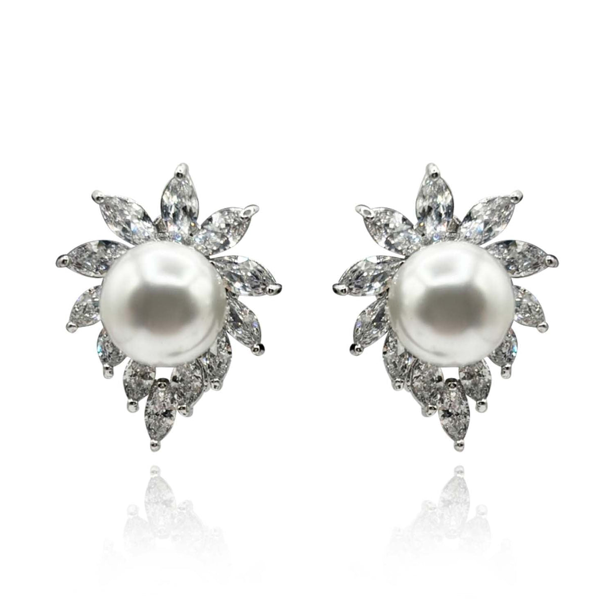Shell Pearl and Marquise Diamond Clip on Earrings