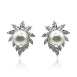 Shell Pearl and Marquise Diamond Clip on Earrings