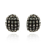Elsa Black Enamel and Crystal Scalloped Button Clip Earrings