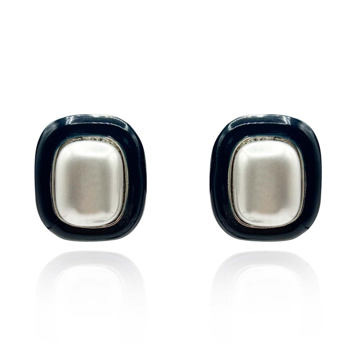 Belle Black Enamel and Pearl Clip on Earrings