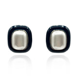 Belle Black Enamel and Pearl Clip on Earrings