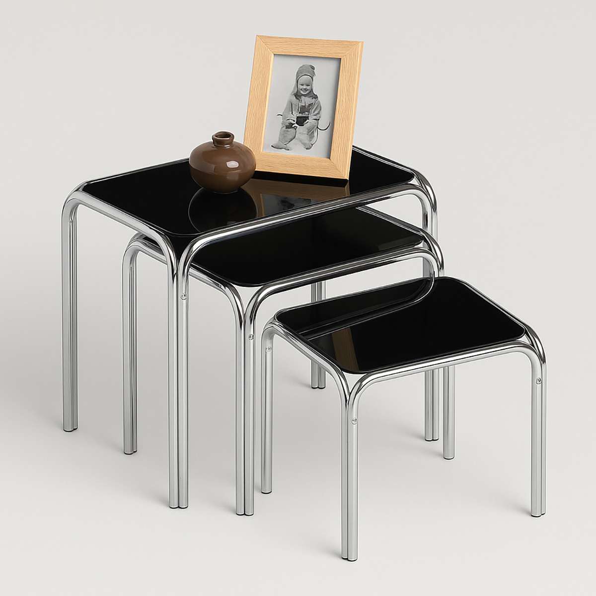 Jordan Set Of Three Black Glass Nest Of Tables