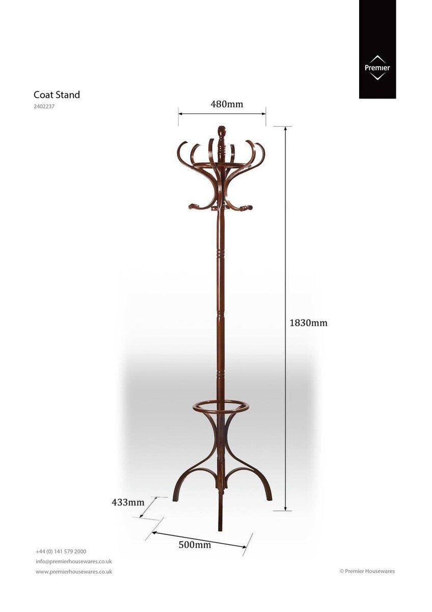 Kennedy Walnut Finish Solid Birchwood Coat Stand