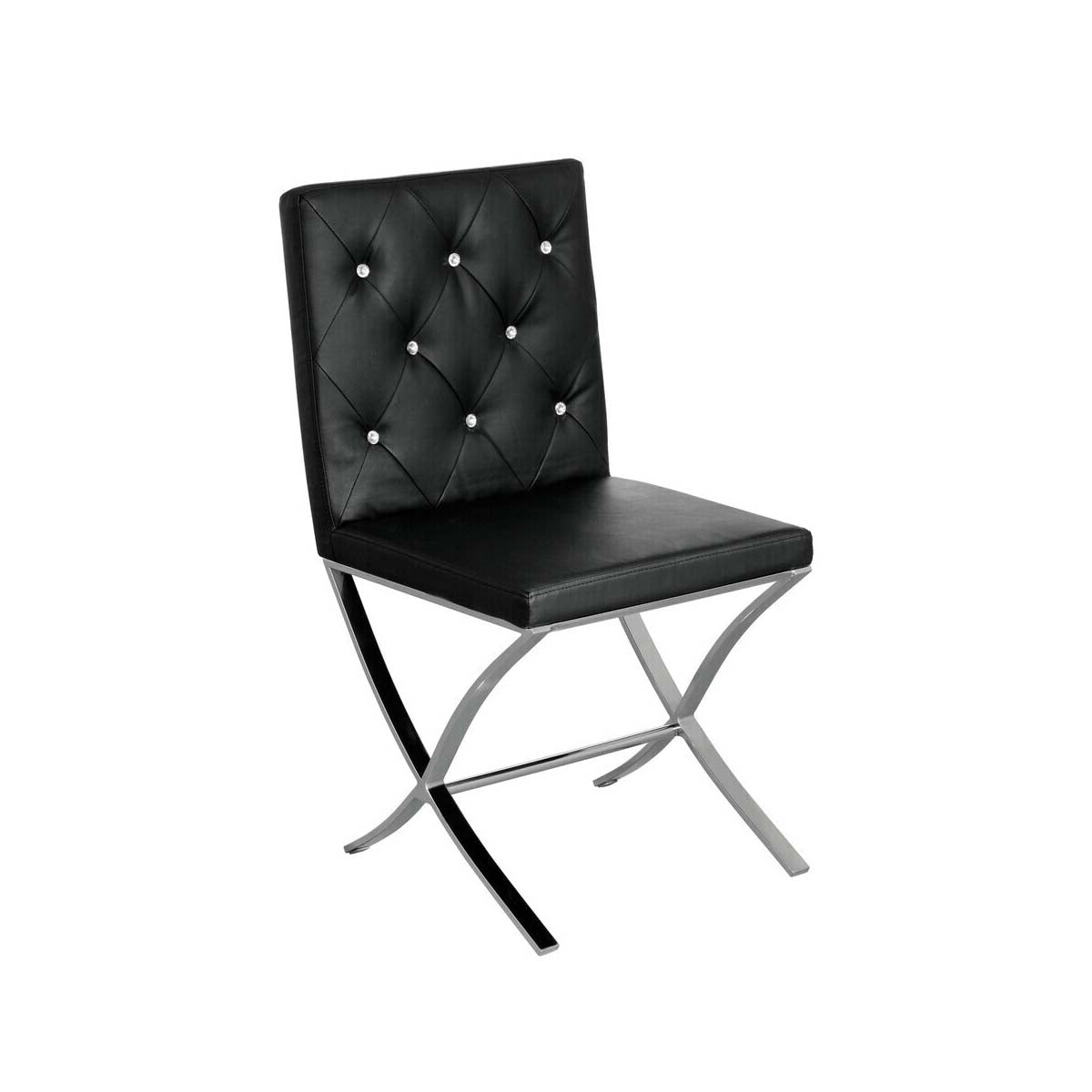 Diamante Black Leather Effect Chair With Stainless Steel Cross Legs