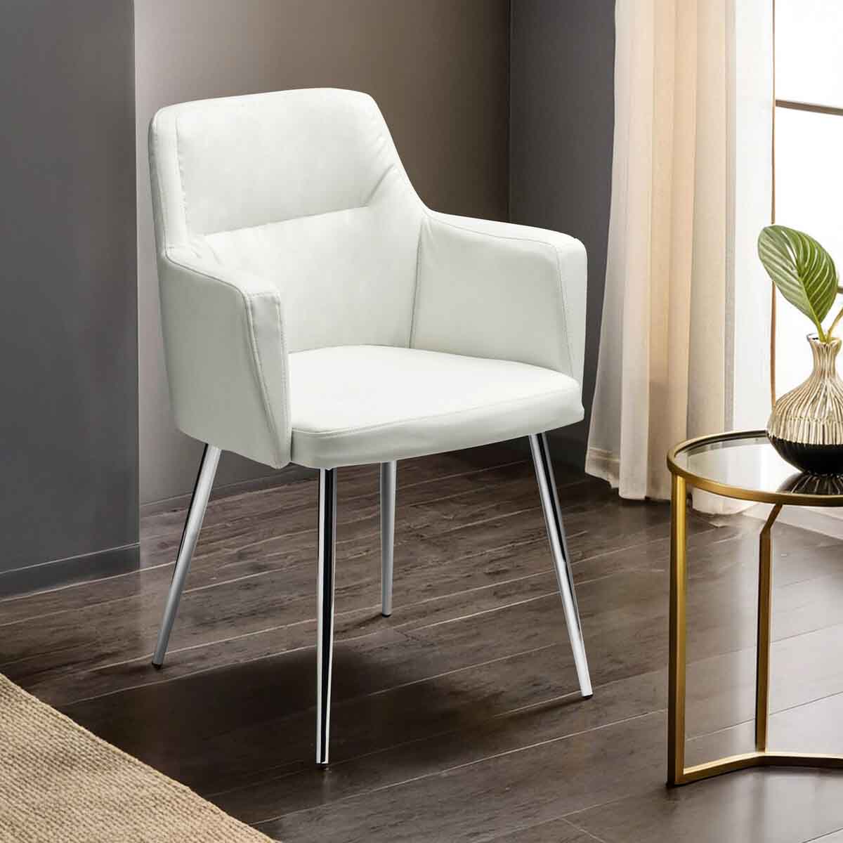 Merrik White Leather Effect Chair With Chrome Legs