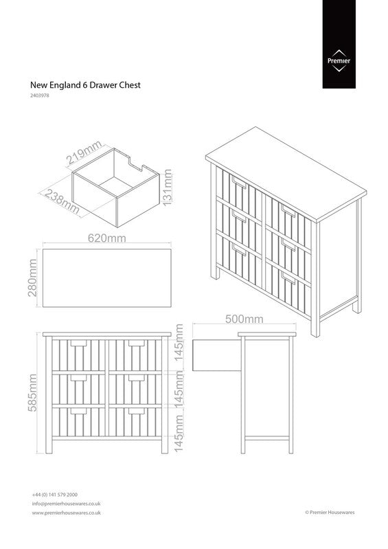 New England White 6 Drawers Chest