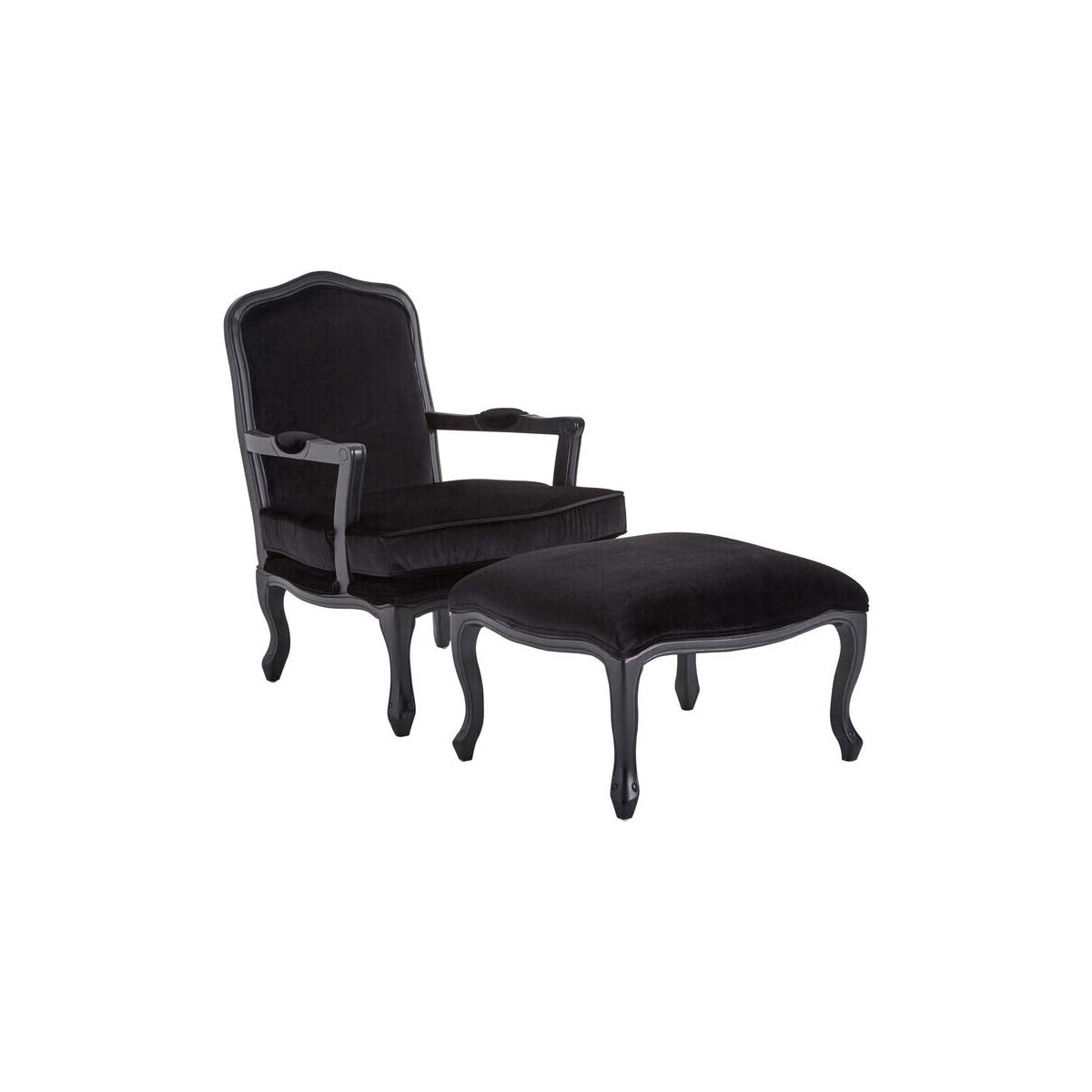 Rococo Black Shiny Velvet Chair And Footstool