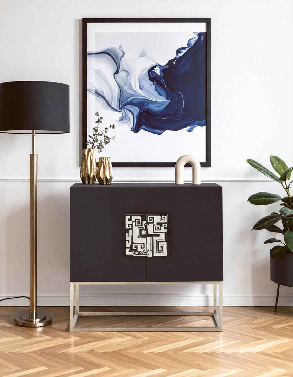 Pacific Black Faux Shark Skin Large Cabinet