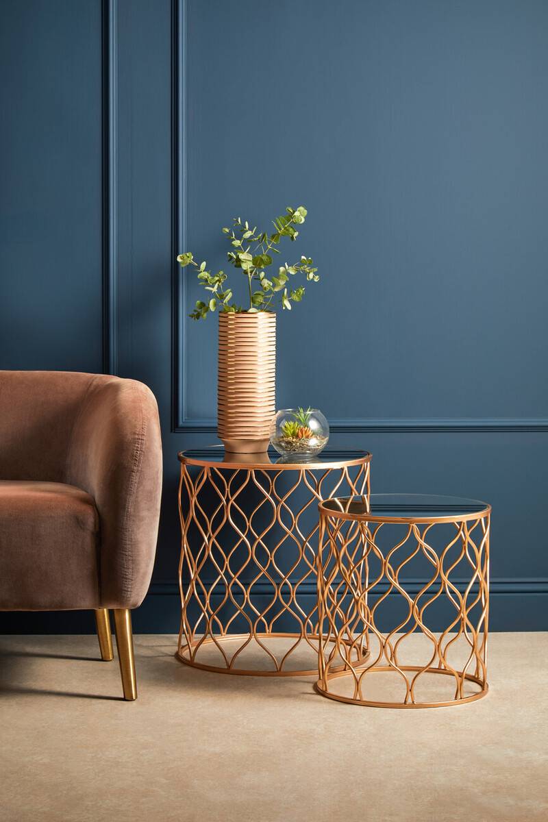 Avantis Set Of Two Mirrored Top Copper Tables