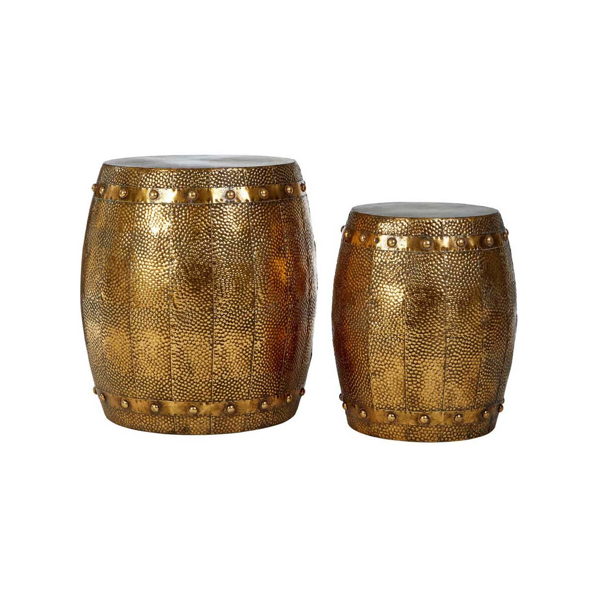 Reza Set of 2 Hammered Drum Stools and Tables