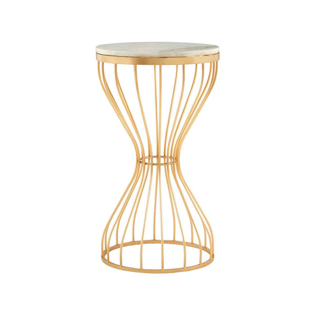 Templar White Marble Pinched Base Iron Table