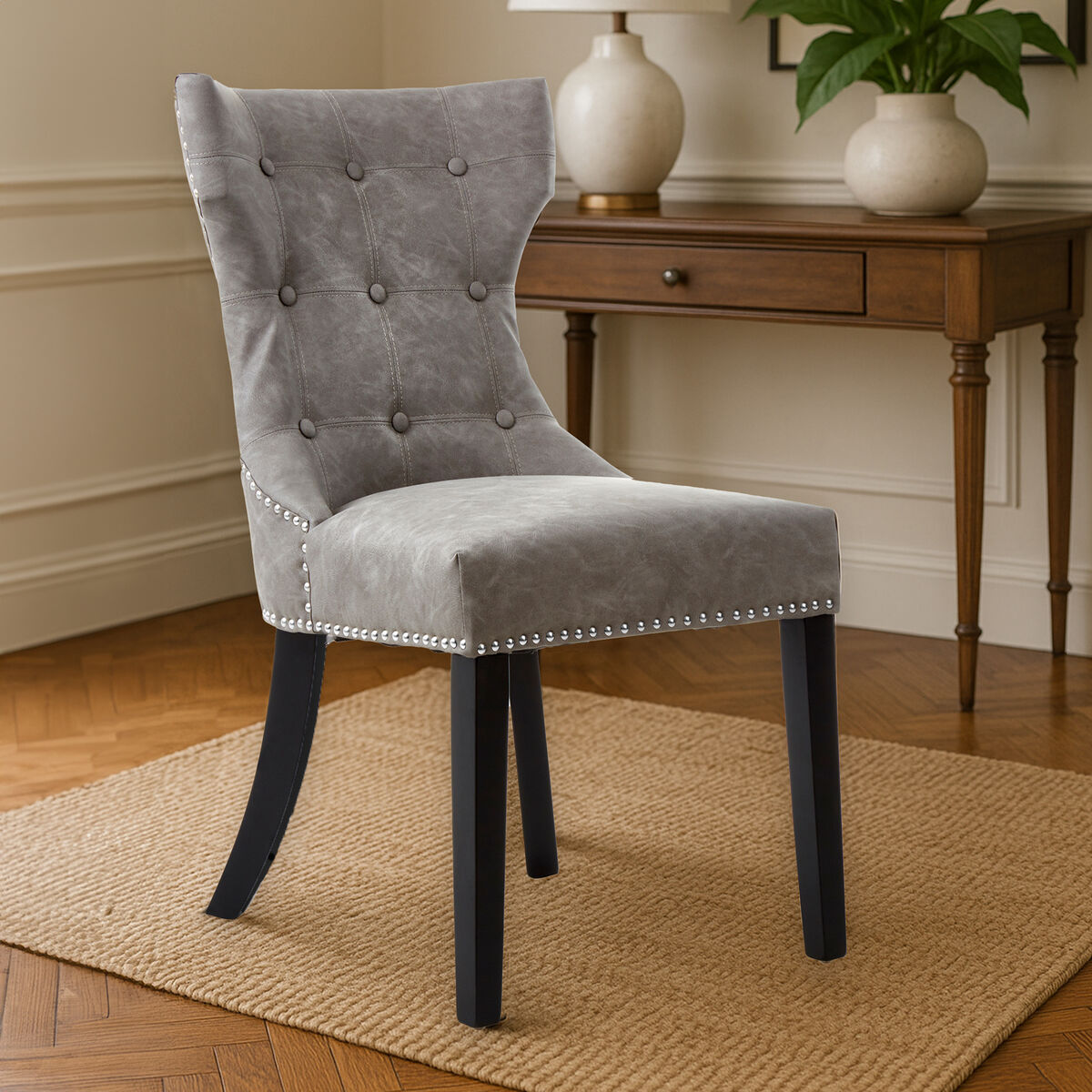 Daxton Grey Leather Effect Dining Chair