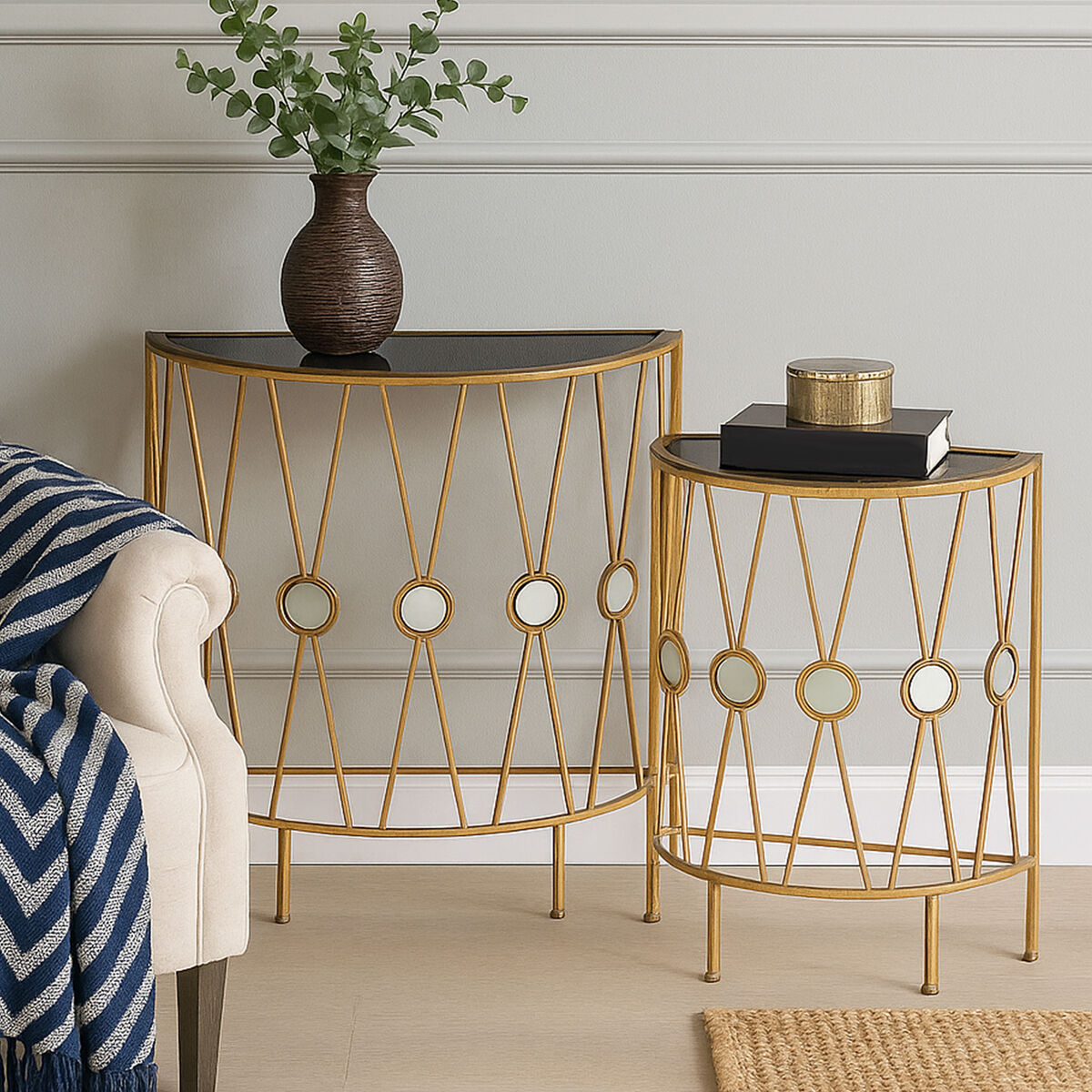 Faiza Set Of 2 Cross Design Console Tables