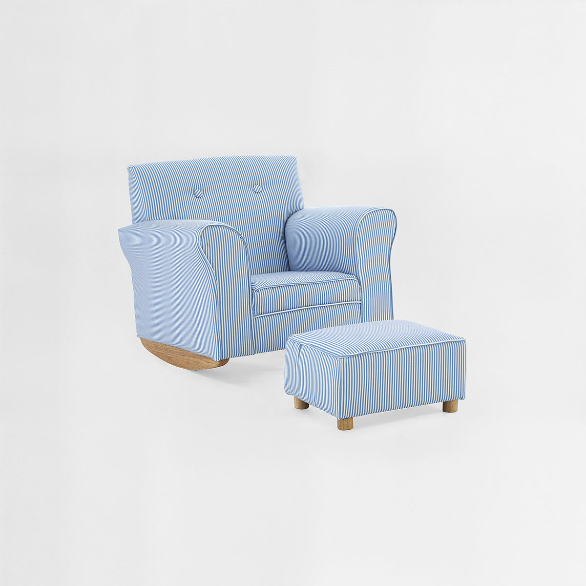 Kids Blue And White Stripe Rocker With Footstool