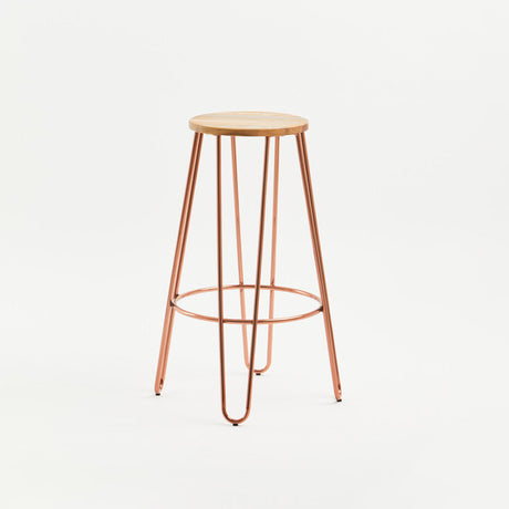 District Rose Gold Finish Wooden Top Bar Stool With Metal Legs