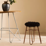 District Faux Fur Rose Gold Finish Stool
