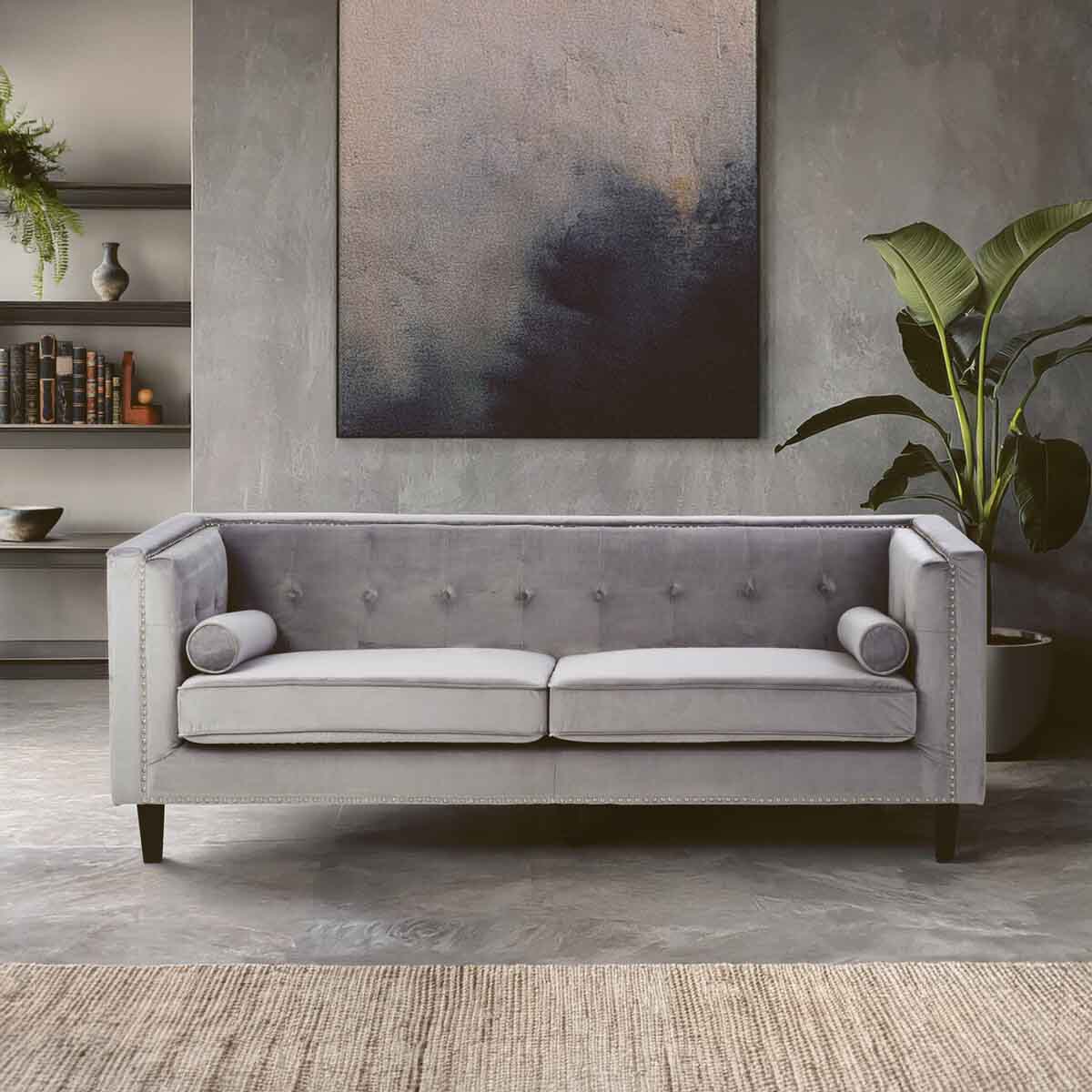 Felisa 3 Seat Grey Velvet Sofa