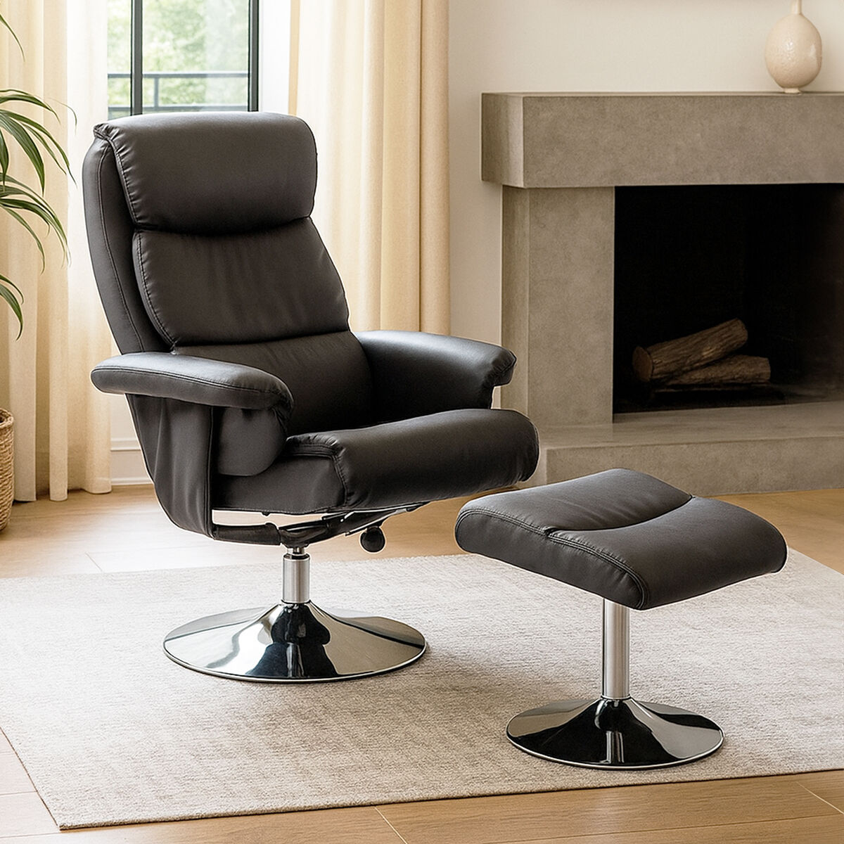 Denton Grey Leather Effect Chair And Foo