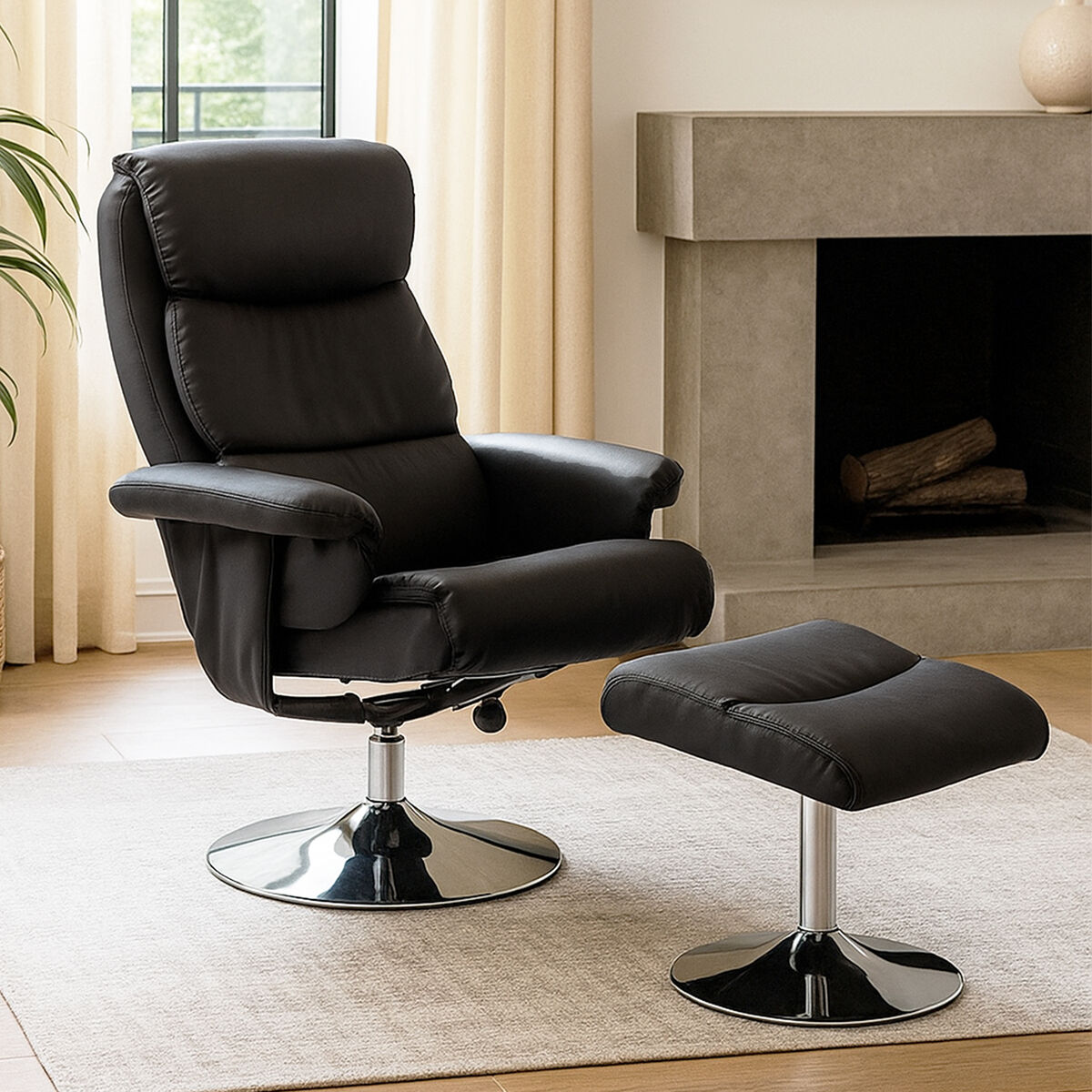 Denton Black Leather Effect Chair And Fo