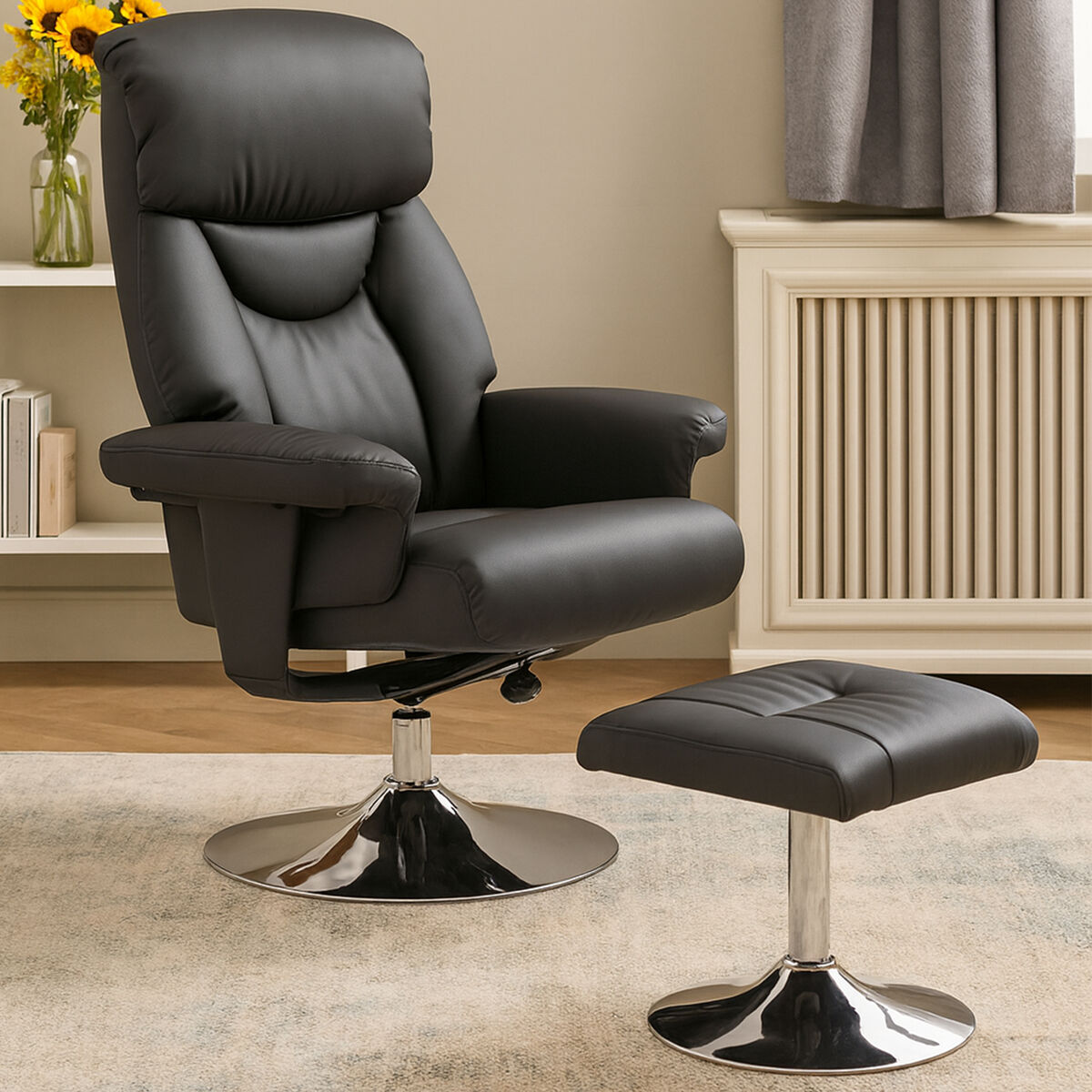 Denton Black Leather Effect Reclining Ch