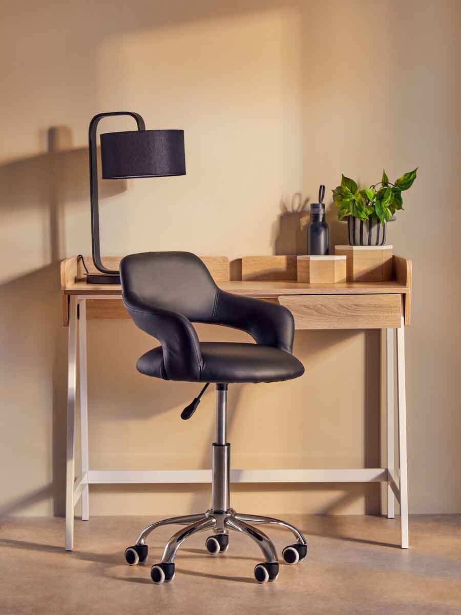 Fionna Black PU Home Office Chair with Curved Back