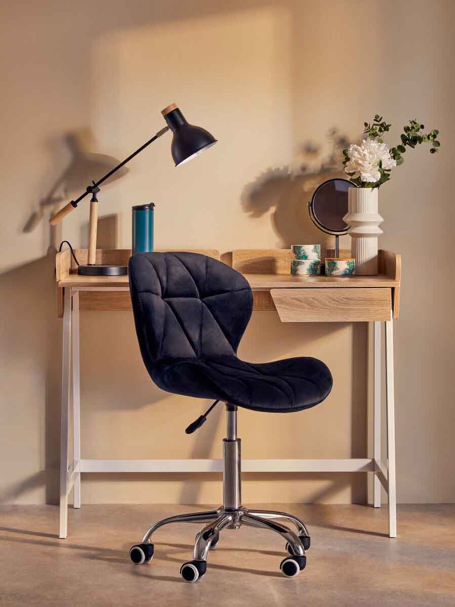 Franki Black Velvet Quilted Home Office Chair