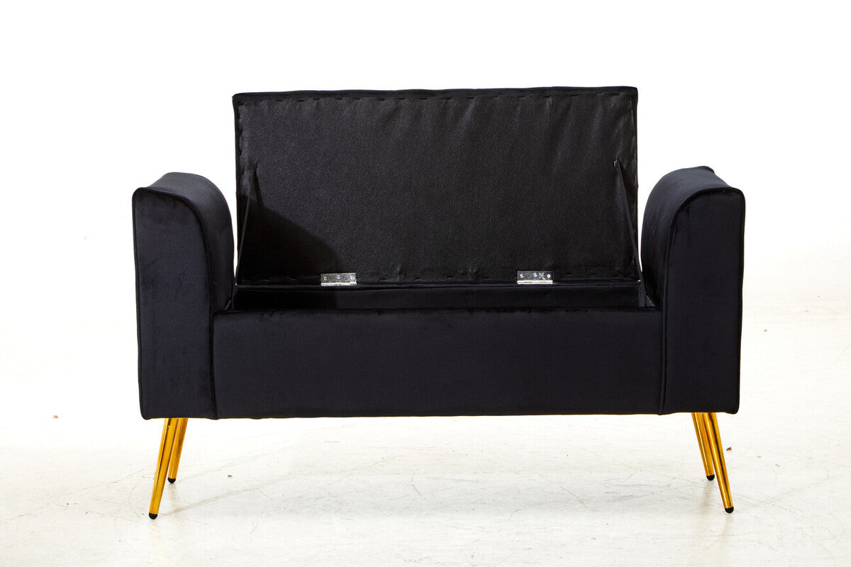 Loretta Black Velvet Ottoman Storage Bench