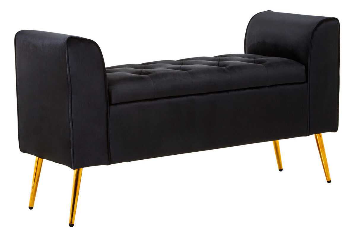 Loretta Black Velvet Ottoman Storage Bench