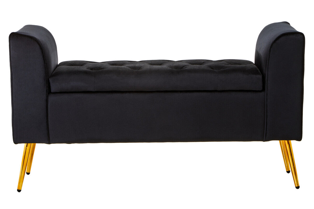 Loretta Black Velvet Ottoman Storage Bench