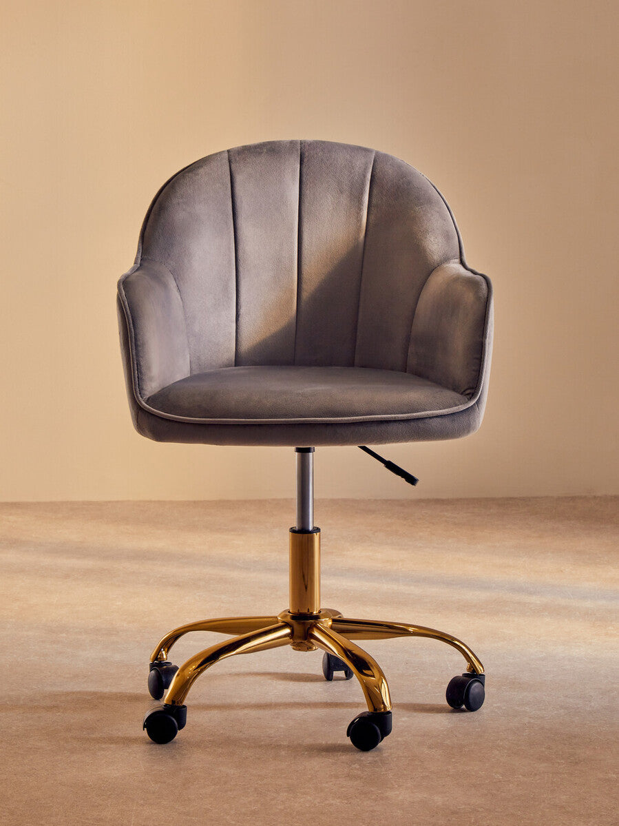 Brent Grey Velvet And Gold Home Office Chair