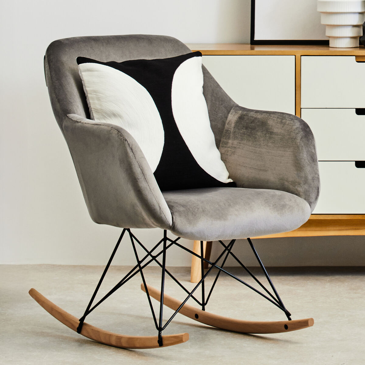 Stockholm Small Grey Velvet Rocking Chair