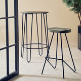 District Wooden Top Bar Stool With Metal Legs