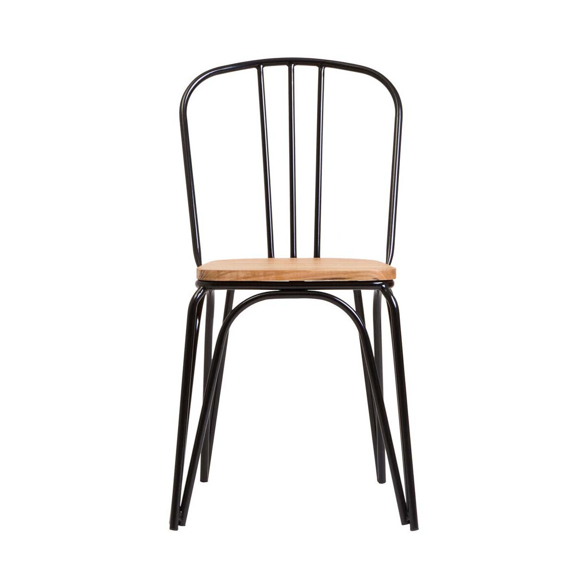 District Dining Chair Elm Wood Seat With Black Finish Metal Frame