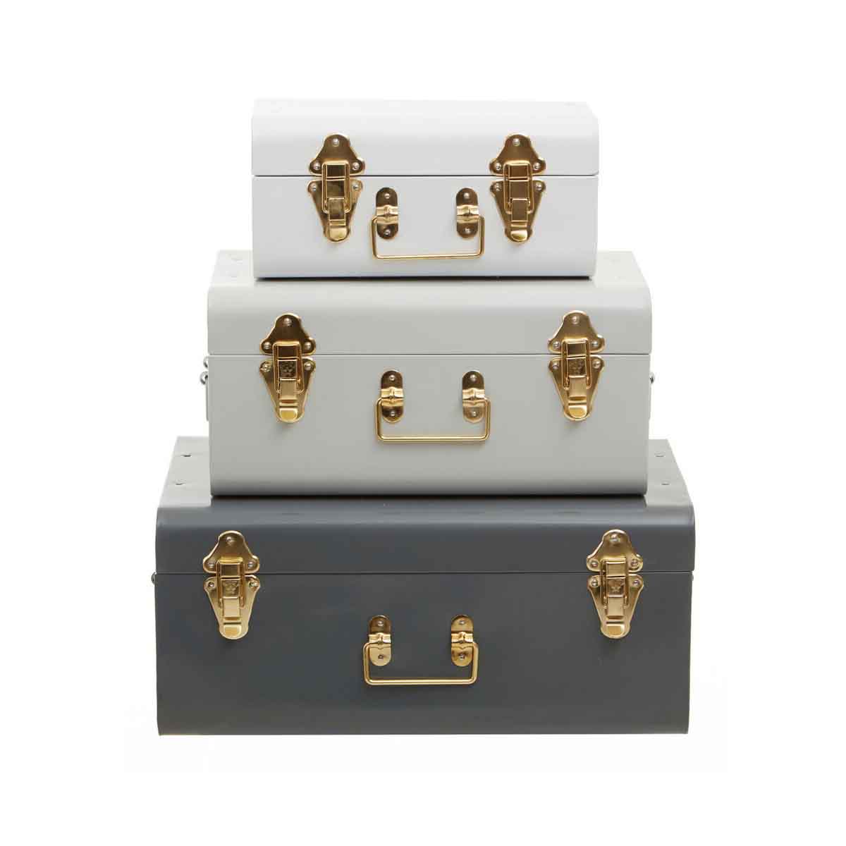 Parley Set Of Three Assorted Grey Storage Trunks