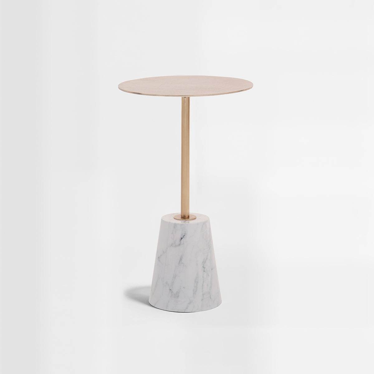 Avola Brushed Gold Side Table with White Marble Effect Base