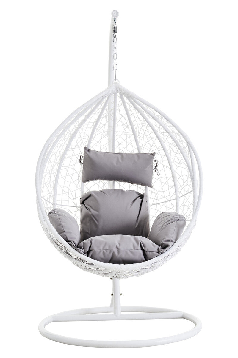 Goa White Rattan Effect Hanging Chair with Grey Cushions