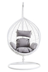 Goa White Rattan Effect Hanging Chair with Grey Cushions