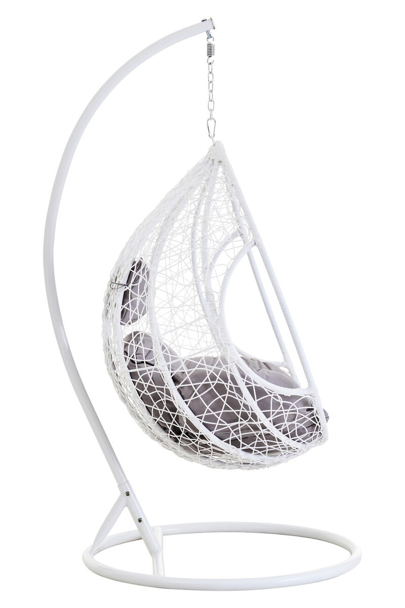Goa White Rattan Effect Hanging Chair with Grey Cushions