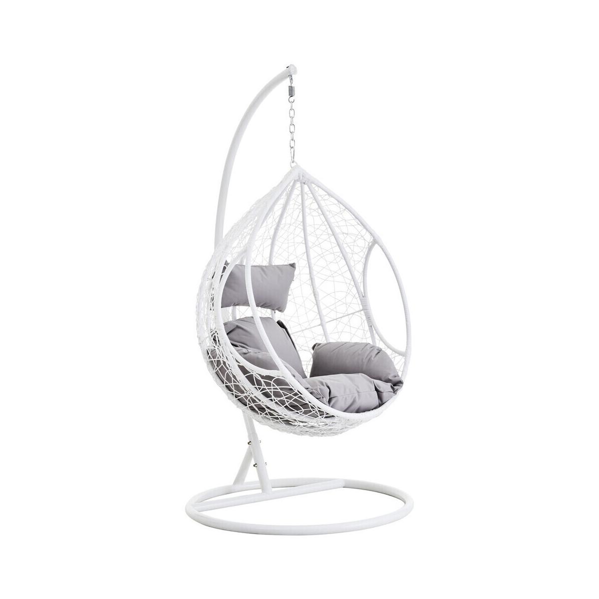 Goa White Rattan Effect Hanging Chair with Grey Cushions