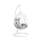 Goa White Rattan Effect Hanging Chair with Grey Cushions