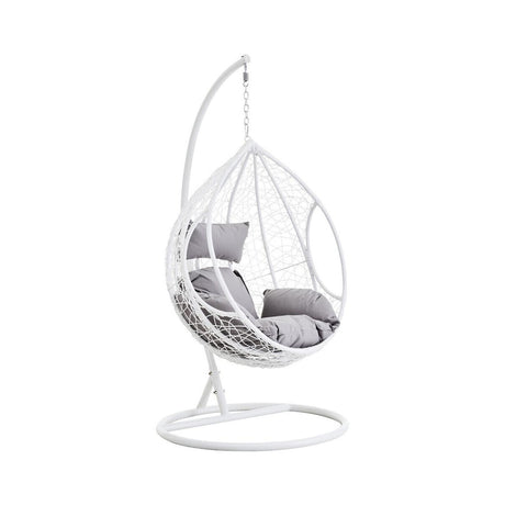Goa White Rattan Effect Hanging Chair with Grey Cushions