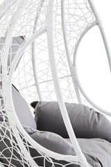 Goa White Rattan Effect Hanging Chair with Grey Cushions