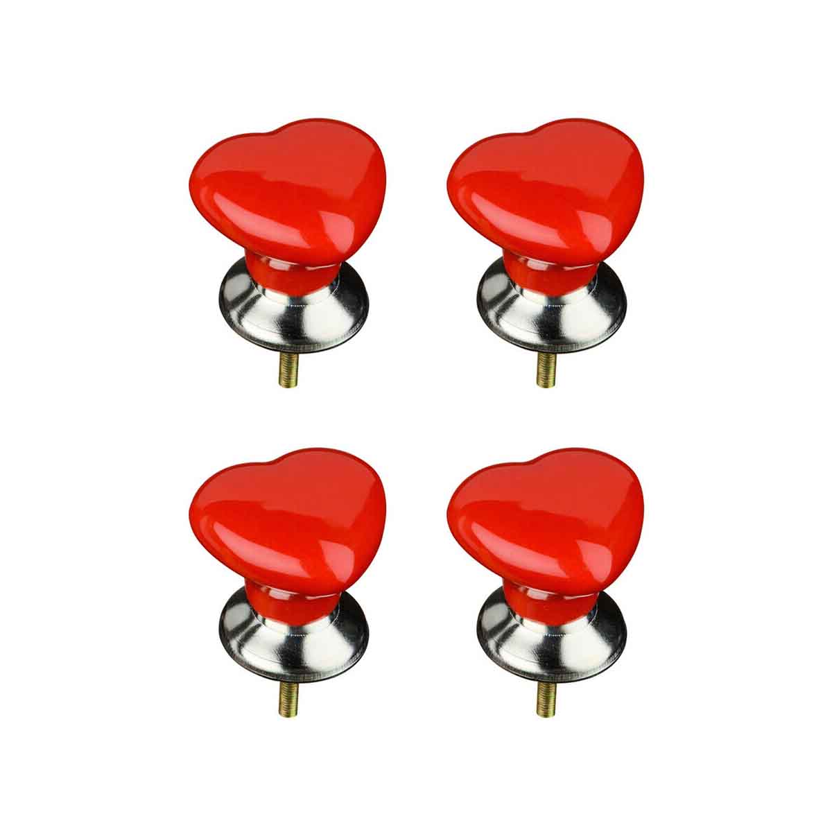 Set of 4 Heart Shape Red Ceramic Drawer Knobs