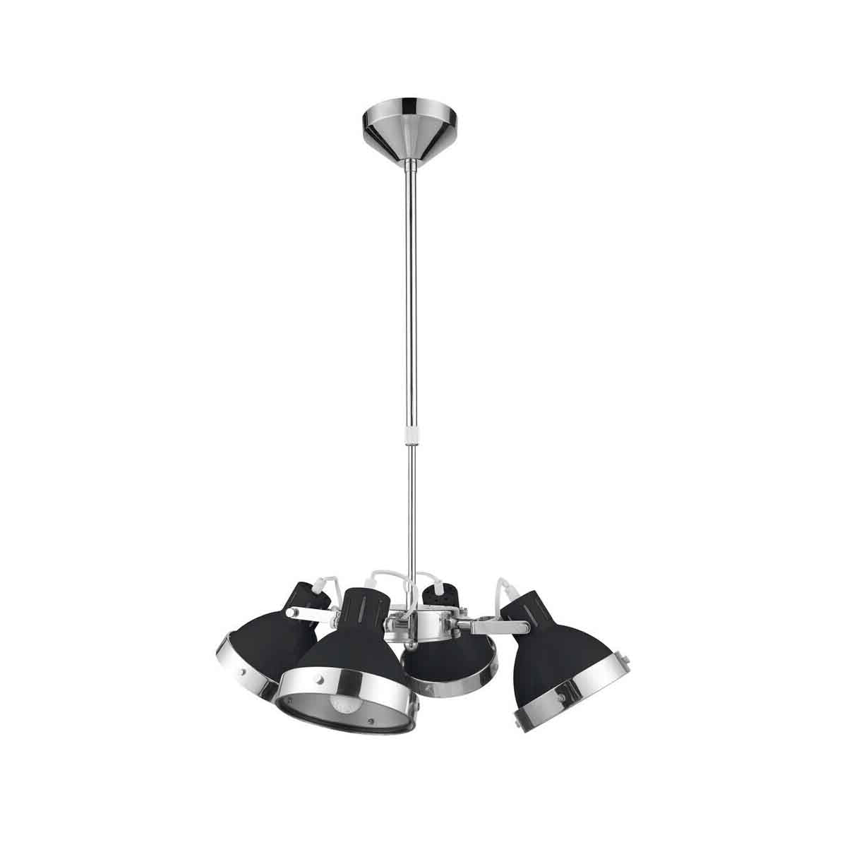 Jasper Black Shade and Chrome 4 Light Pendant Light